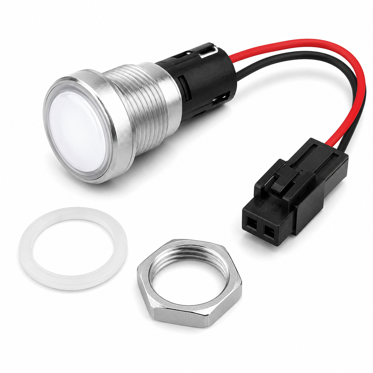 WHITE LED 16MM WITH CONNECTOR + KIT WASHER